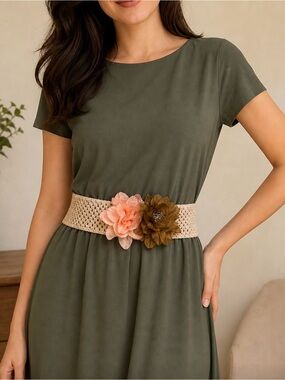Pink and Brown Floral Stretch Belt